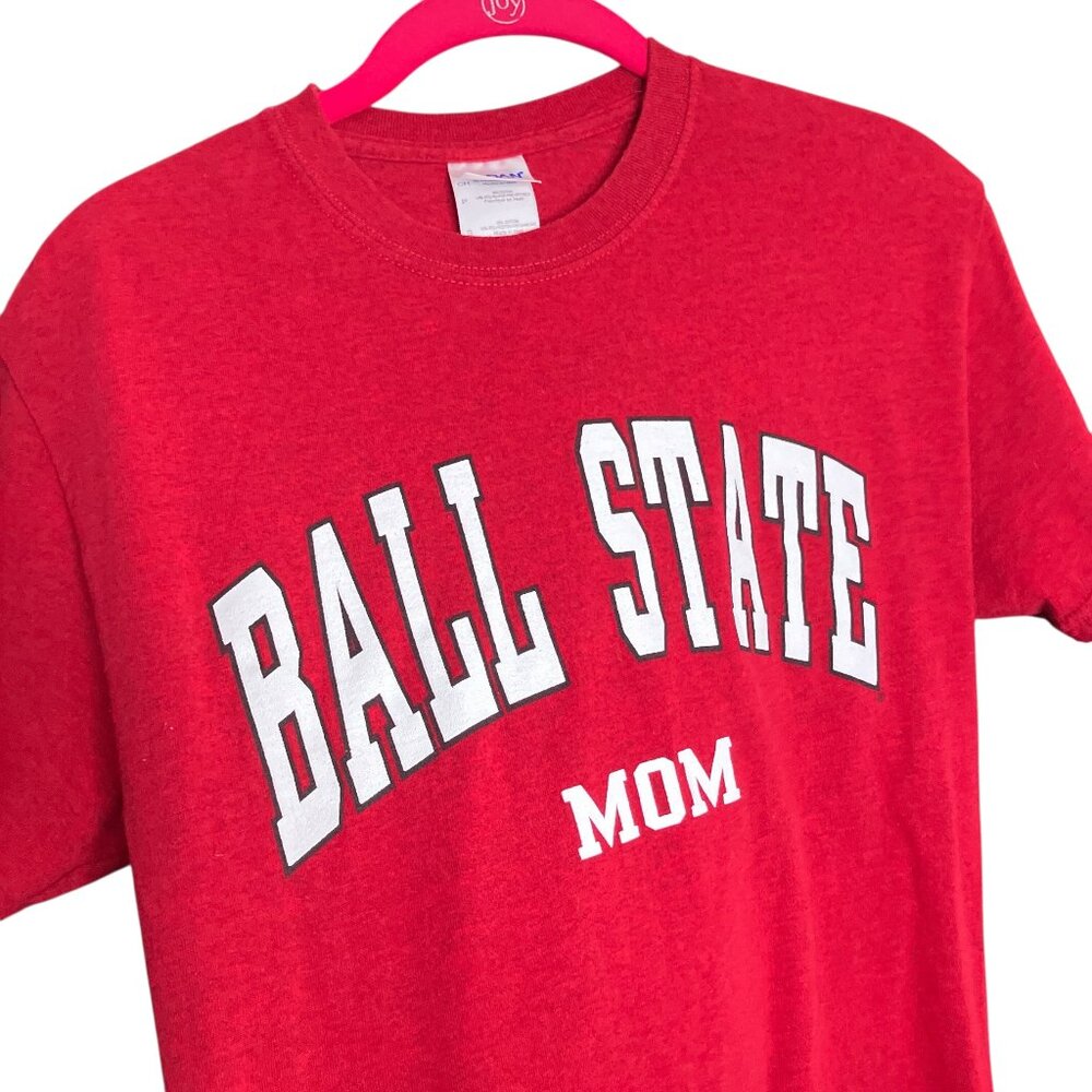 Vintage 00s Y2K Ball State University Mom Small S Red Heather Graphic Tee Shirt‎
